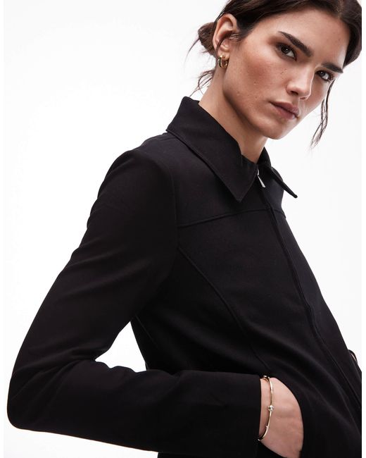 Mango Black Zip Through Tailored Jacket