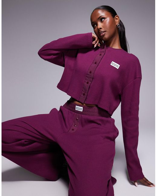 ASOS Purple Weekend Collective Waffle Wide Leg Trackies With Nylon Detail