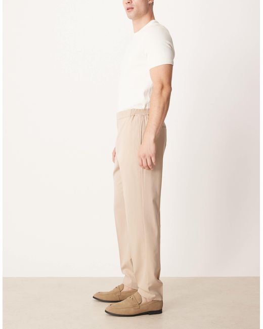 ASOS Natural Tapered Dress Pants With Elastic Waist for men