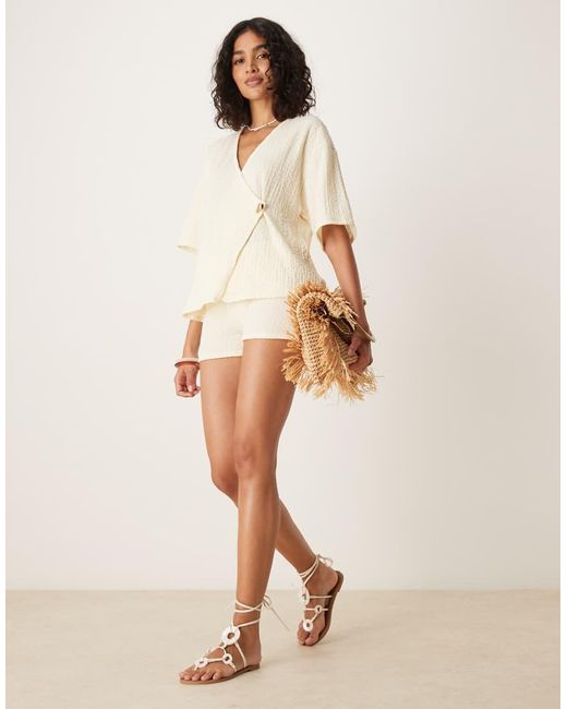 ASOS Natural Textured Shirt Co-ord With Shell Button Detail Shirt