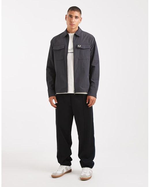 Fred Perry Gray Zip Through Overshirt Jacket for men