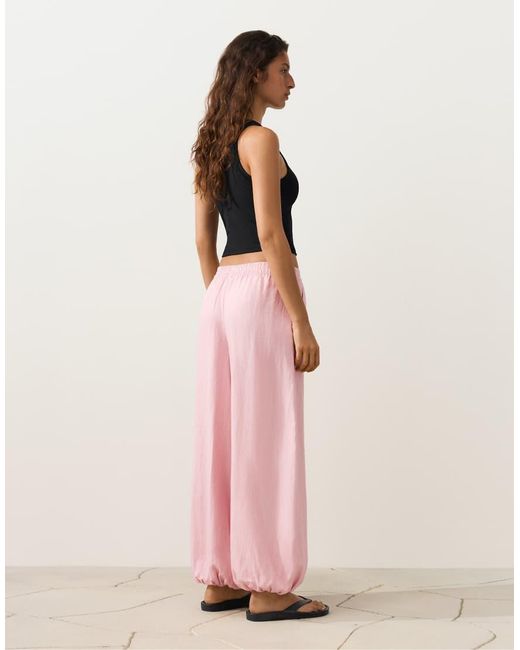 Oysho Pink 100% Linen Bloomer Trousers
