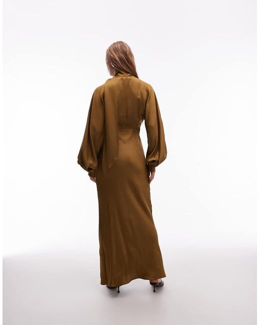 & Other Stories Natural Satin Midaxi Dress With Deep V-neck And Detachable Scarf