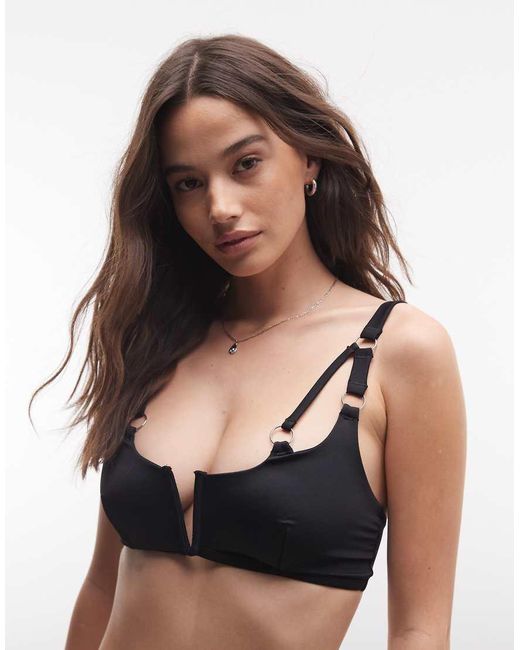 ASOS Black Fuller Bust Ari V Wire Crop Bikini Top With Hoop Hardware Detail