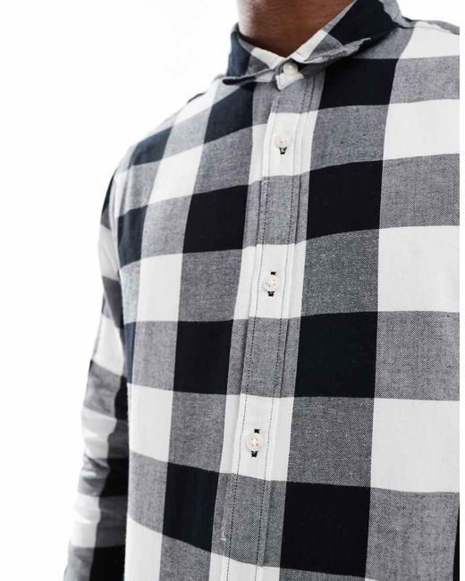 Jack & Jones Gray Essentials Flannel Buffalo Check Shirt for men
