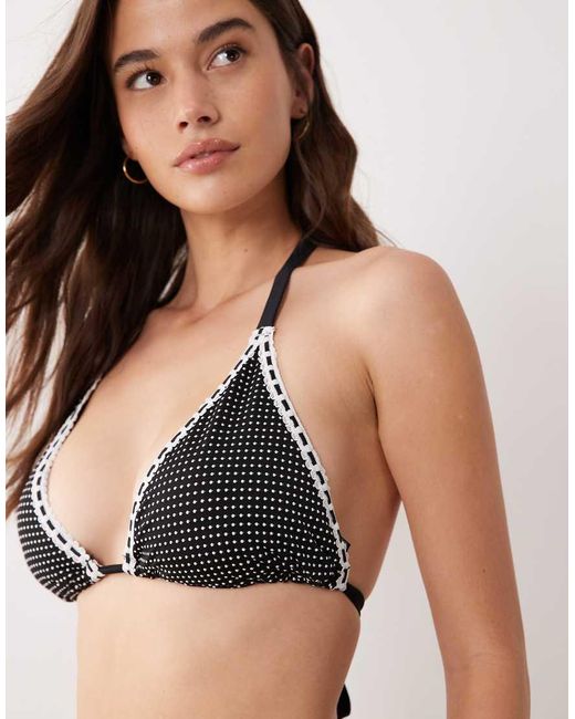 ASOS Natural Fuller Bust Lottie Triangle Bikini Top With White Lace Trim