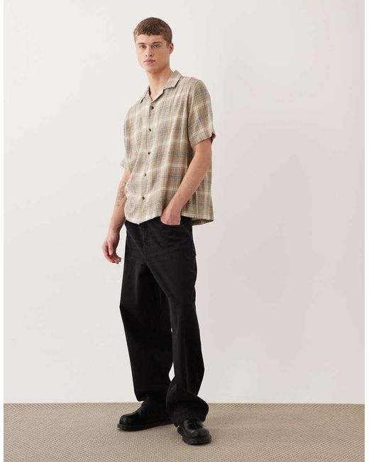 ASOS Brown Relaxed Revere Textured Check Shirt for men