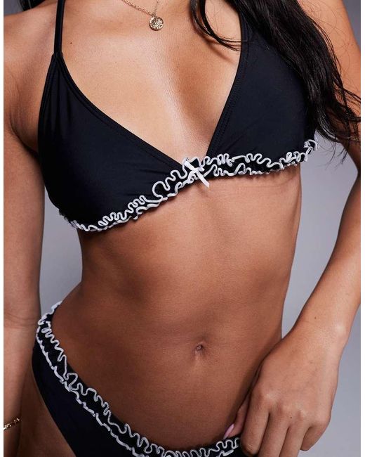The Frolic Black Exclusive Contrast Bow Detail Bikini Top Co-ord