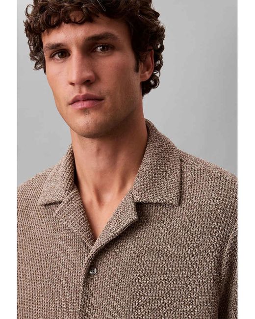 Calvin Klein Gray Textured Knit Short Sleeve Shirt for men