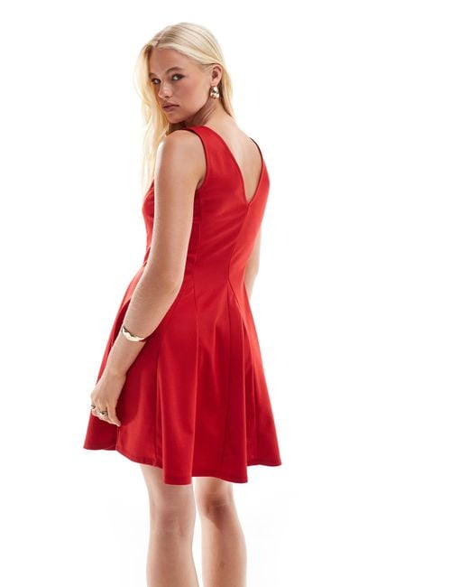 ASOS Red Ponte Sleeveless V Neck Godet Mini Dress