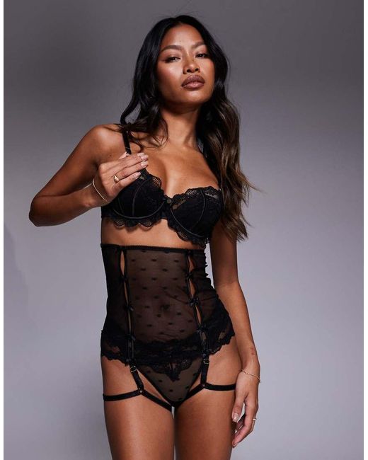 Boux Avenue Black Faye Spot Mesh Lace Skirt Suspender Belt
