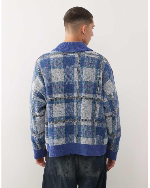 Reclaimed Vintage Blue Chunky Neck Knit Cardigan for men
