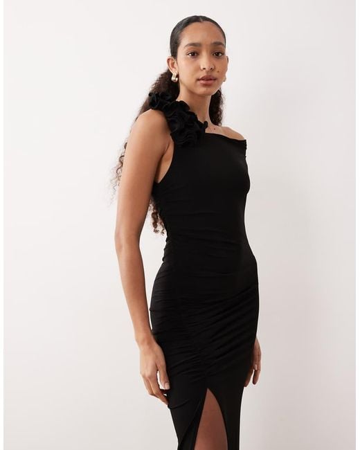 Mango Natural Asymmetric Sleeveless Maxi Dress With Statement Shoulder