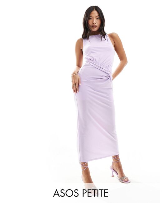ASOS Purple Asos Design Petite Twisted High Neck Mesh Midi Dress