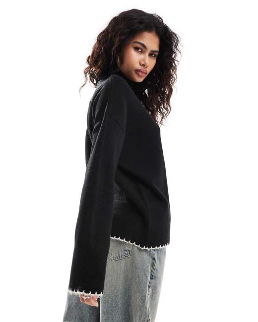 Jersey Con Cuello Alto Y Pespuntes De Punto Festón De ASOS de color Black