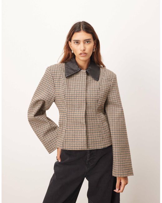 ARRANGE Natural Structured Jacket With Contrast Leather Collar