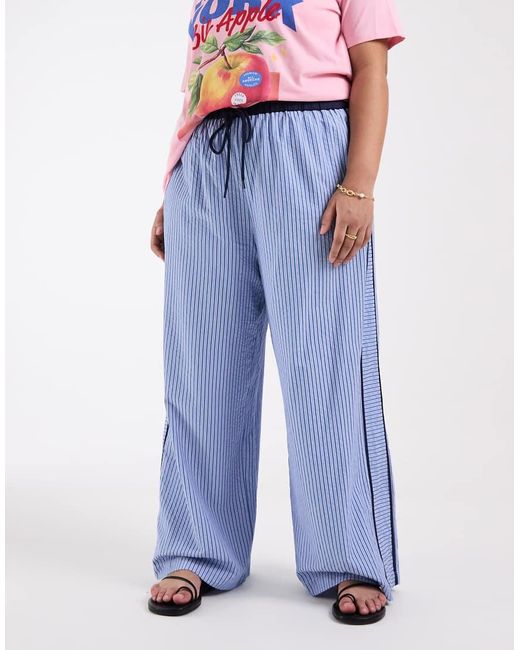 ASOS Blue Asos Design Curve Crinkle Tipped Pull On Pants With Waist Tie