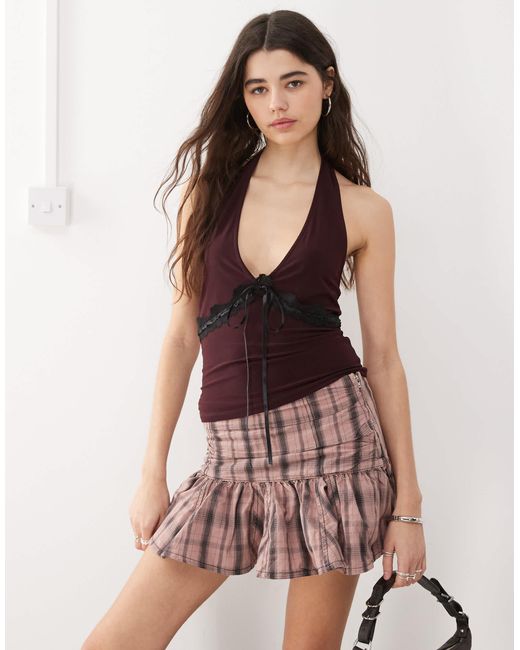 Collusion Blue V Neck Vest With Lace Trim Detail