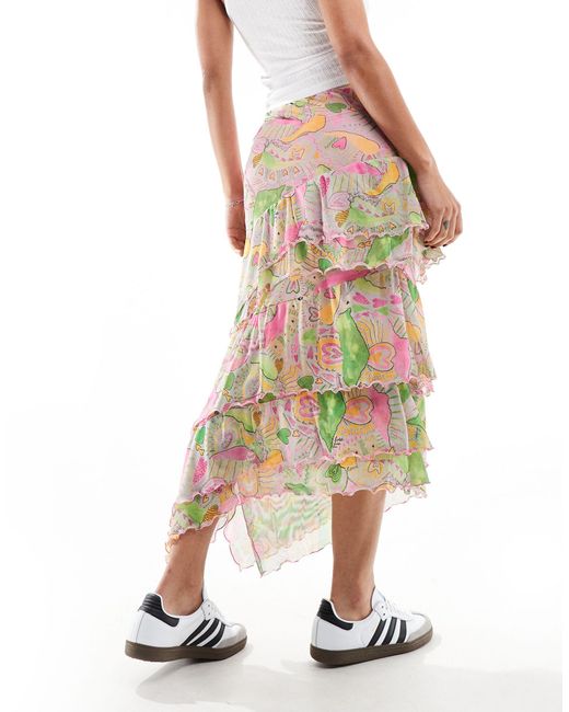 Monki White Layered Ruffle Midi Skirt