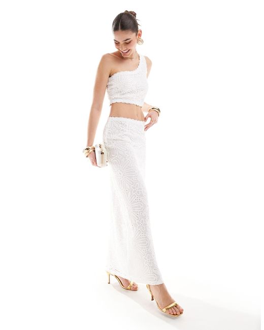 4th & Reckless White Broderie Lace One Shoulder Top