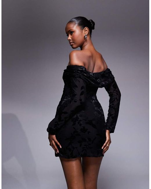 TFNC London Black Off Shoulder Long Sleeve Mini Dress