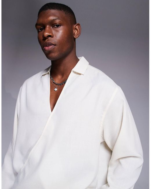 ASOS Gray Boxy Oversized Shirt With Draper Cross Over for men