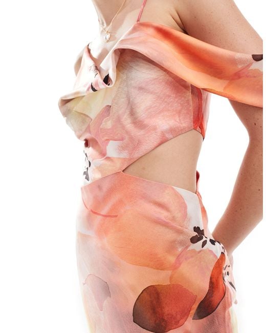ASOS White Satin Asymmetric Shoulder Maxi Dress With Cut Out Detail