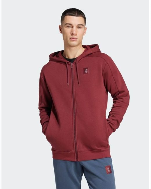 Adidas Originals Red Adidas Football Manchester United Seasonal Full-Zip Hoodie for men