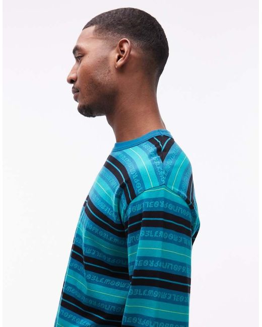 No Problemo Blue 100% Cotton Long Sleeve T-shirt With Repeat Logo Print for men