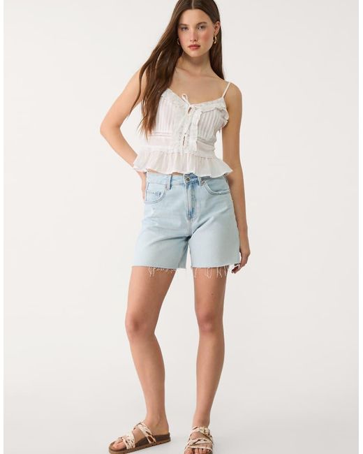 Stradivarius Blue Ruffled Strappy Top