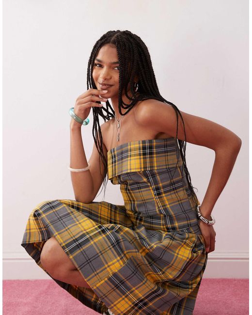 Collusion Gray Tailored Plaid Bandeau Top