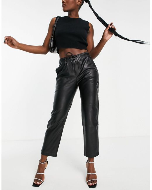 Mango Faux Leather Straight Leg 