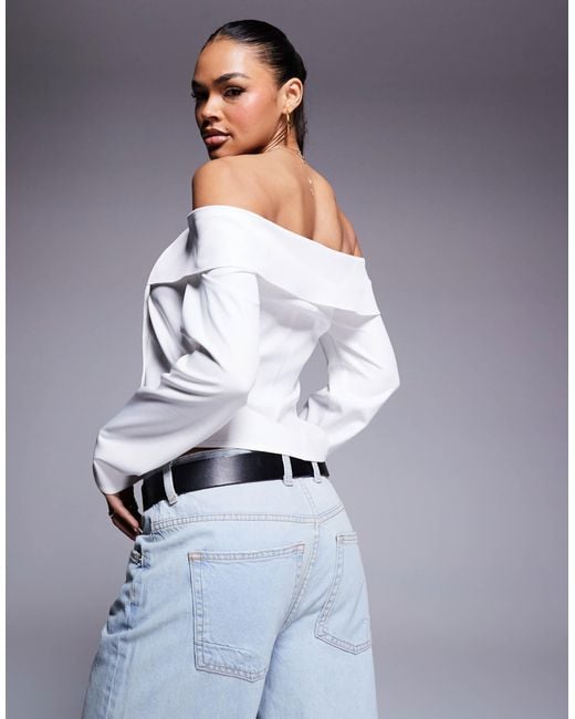 ASOS Blue Off Shoulder Button Through Top