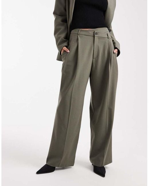 ASOS Elegante Broek Met Wijde Pijpen, Lage Taille En Asymmetrische Tailleband in het Green