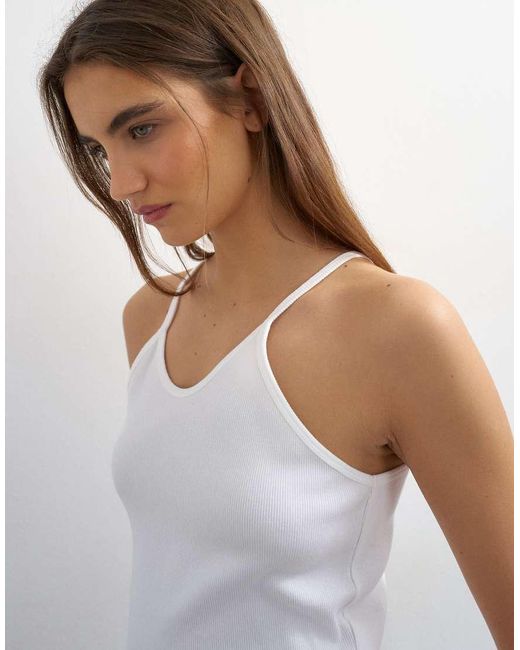 TOPSHOP Blue Rib Spaghetti Strap Curve Hem Vest