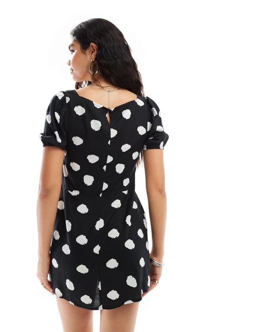 ASOS Black Puffed Sleeve Mini Tee Dress With Tie Waist & Wrap