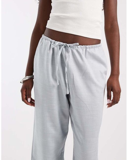 ASOS Blue Linen Wide Leg Pull On Trouser