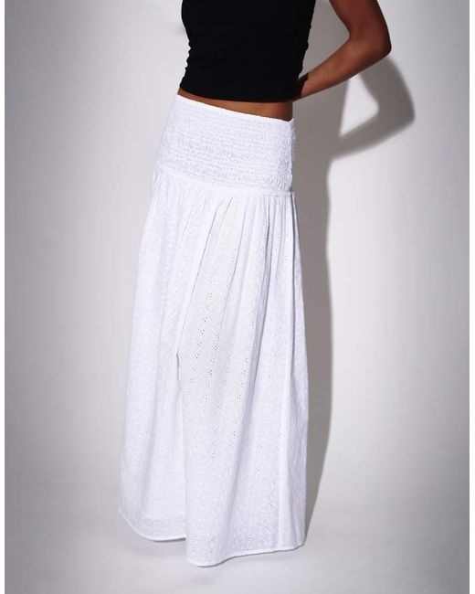 South Beach White Broderie Smocked Waist Maxi Skirt