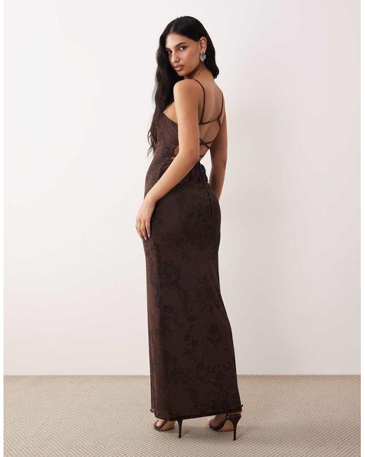 ASOS Natural Printed Mesh Strappy Midi Dress