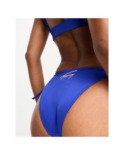 Tommy Hilfiger Tommy Jeans Signature Cheeky String Tie Side Bikini Bottom  in Blue
