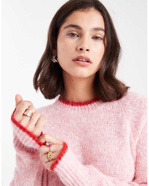 Jersey Rosa Con Ribete En Contraste De Punto De Pieces de color Pink