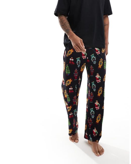 ASOS Black Pyjama Set With Christmas Decs for men