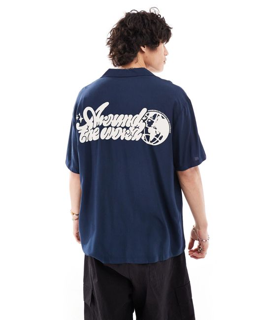 Exclusivité asos - - madi - chemise décontractée à manches courtes avec imprimé monde dans le dos Dr. Denim pour homme en coloris Blue