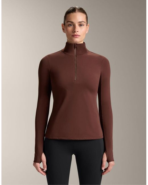 Oysho Brown Half-zip Base Layer T-shirt