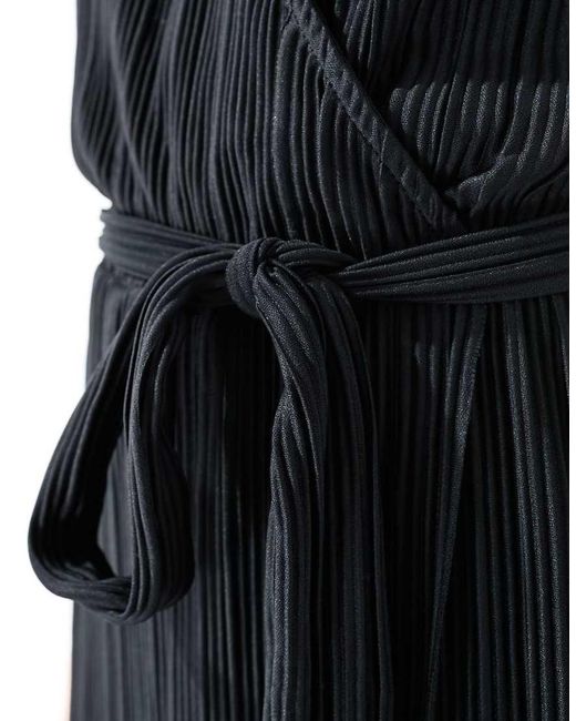 Y.A.S Black Plisse Wrap Midi Dress