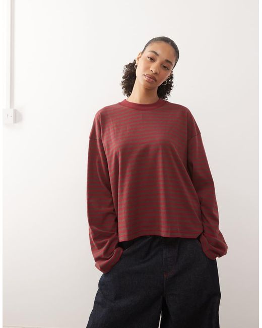 Lioness Red Bloom Cotton Blend Long Sleeve Crew Neck Boxy T-shirt