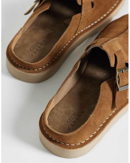 ASOS Brown Mule Sandals With Buckle And Seam Detail for men