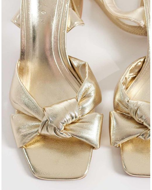 ASOS Metallic Hugo Knot Detailing Mid Block Heel Sandals