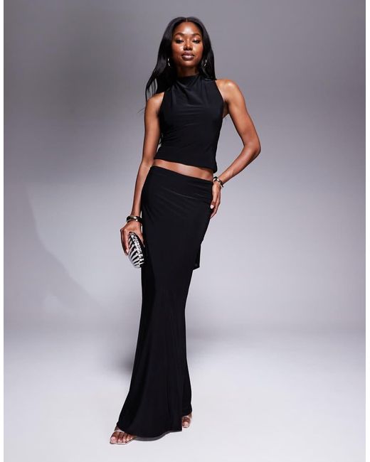 Fashionkilla Blue Double Sculpted Slinky Maxi Skirt