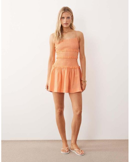 ASOS Orange Crinkle Mini Sundress With Shirred Dropped Waist